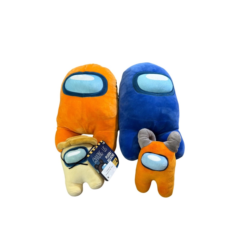 LOT OF 4 Among Us Plush Blue Orange Stuffed Animal Video Game Imposter Gift